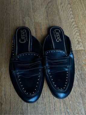 Circus by Sam Edelman Black Leather Gold Studded Slip-On Mules